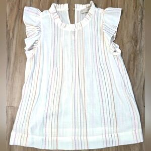 LOFT Striped Ruffle Sleeve Blouse